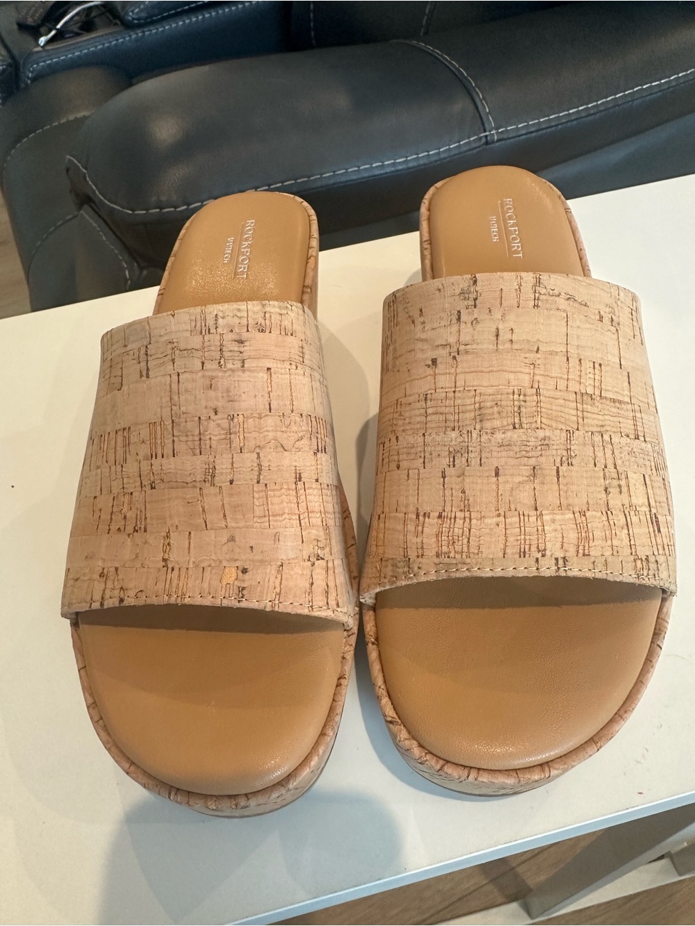 Rockport Cork Slide Wedge Sandals - Tan 7.5 WIDE